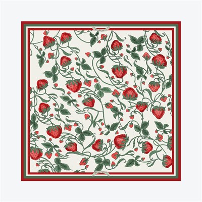 Çilek Bahçesi Desen İpek Twill Eşarp