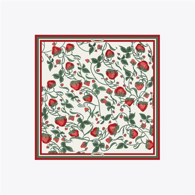 Çilek Bahçesi Desen Twill İpek Eşarp