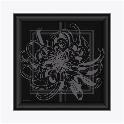 Çizgi Çiçek Desen İpek Twill Eşarp