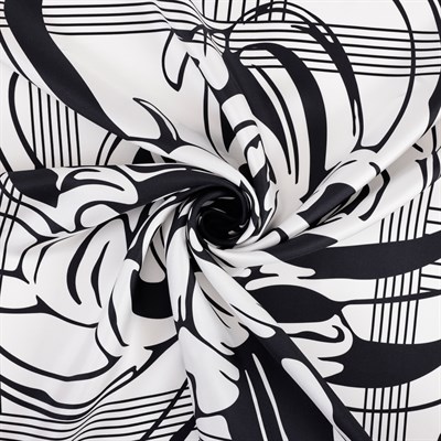 Çizgi Çiçek Desen İpek Twill Eşarp