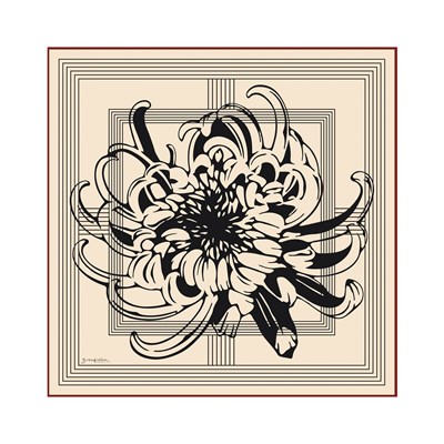 Çizgi Çiçek Desen İpek Twill Eşarp