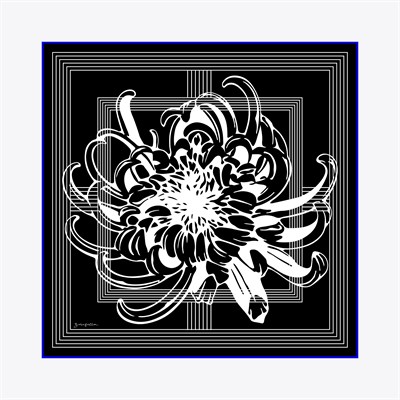 Çizgi Çiçek Desen İpek Twill Eşarp