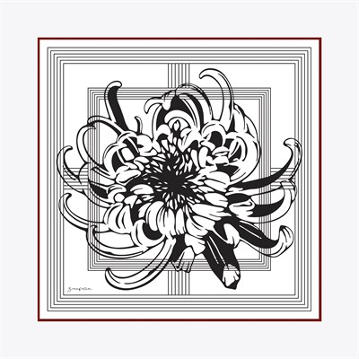 Çizgi Çiçek Desen İpek Twill Eşarp