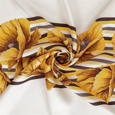 Çizgili Gelincik Desen İpek Twill Eşarp