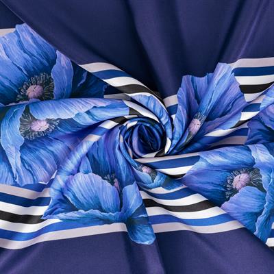 Çizgili Gelincik Desen İpek Twill Eşarp