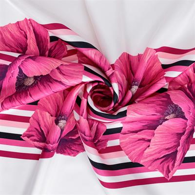 Çizgili Gelincik Desen İpek Twill Eşarp