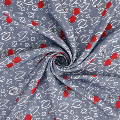 Denim Kiraz Desen İpek Twill Eşarp