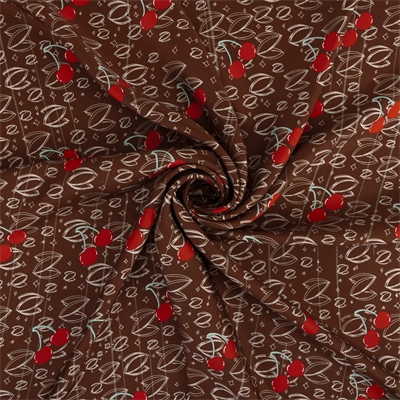 Denim Kiraz Desen İpek Twill Eşarp