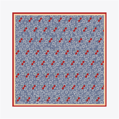 Denim Kiraz Desen İpek Twill Eşarp