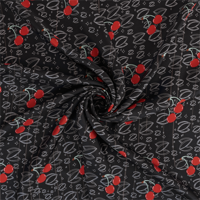 Denim Kiraz Desen İpek Twill Eşarp