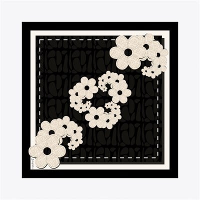 Deri Çiçek Desen İpek Twill Eşarp