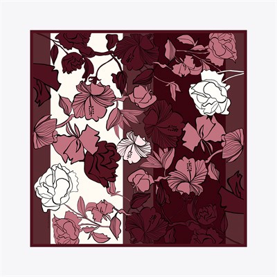 Flora Desen İpek Twill Eşarp