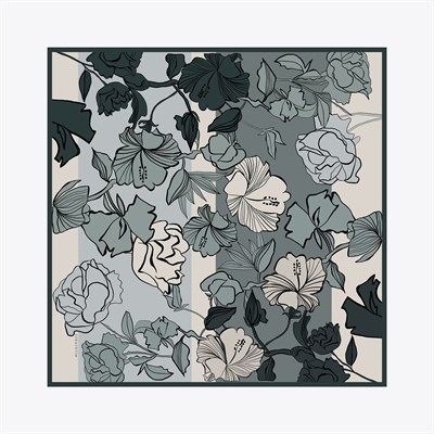 Flora Desen İpek Twill Eşarp