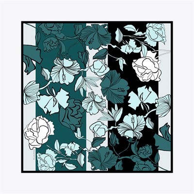 Flora Desen İpek Twill Eşarp