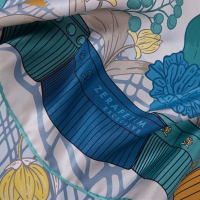 İplik Çiçek Desen Exclusive İpek Twill Eşarp