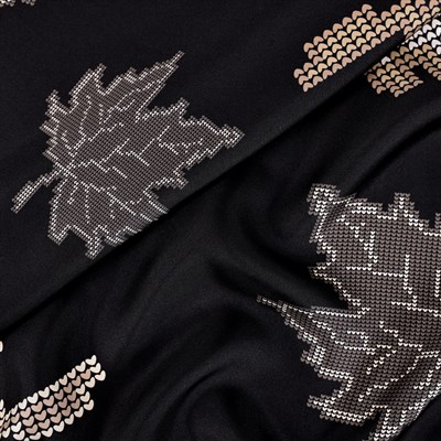 Knit Yaprak Desen İpek Twill Eşarp