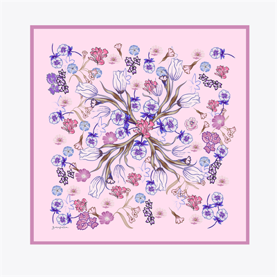 Laleler Desen İpek Twill Eşarp