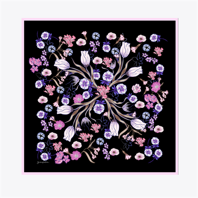 Laleler Desen İpek Twill Eşarp