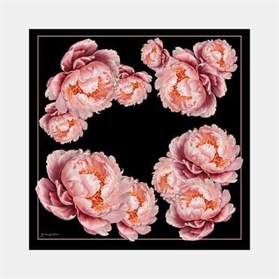 Peony Desen İpek Twill Eşarp