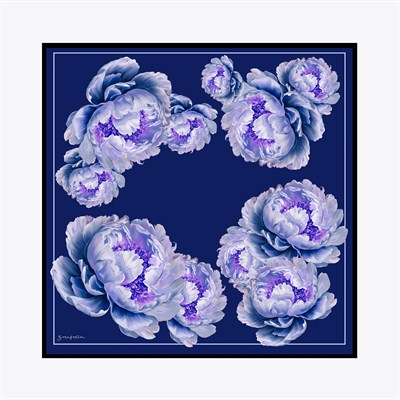 Peony Desen İpek Twill Eşarp
