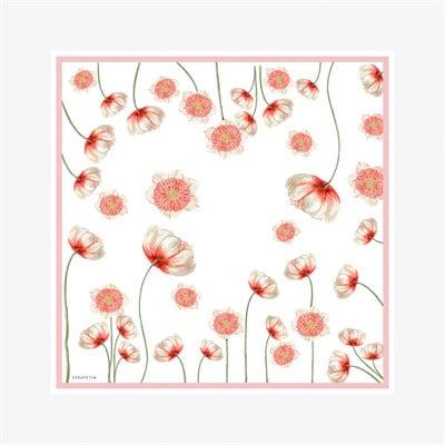 Sıra Çiçek Desen İpek Twill Eşarp