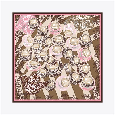 Tea Cup Desen İpek Twill Eşarp