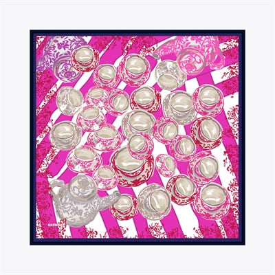 Tea Cup Desen İpek Twill Eşarp