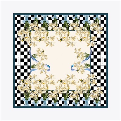 Vase Desen Exclusive İpek Twill Eşarp