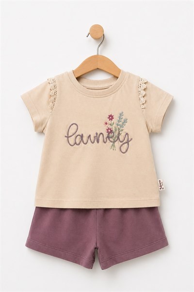 Kız Bebek 2'li Yazlık Takım Lovely Nakışlı Tişört Şort Seti Alt Üst 6-9-12-18-24 Aylık