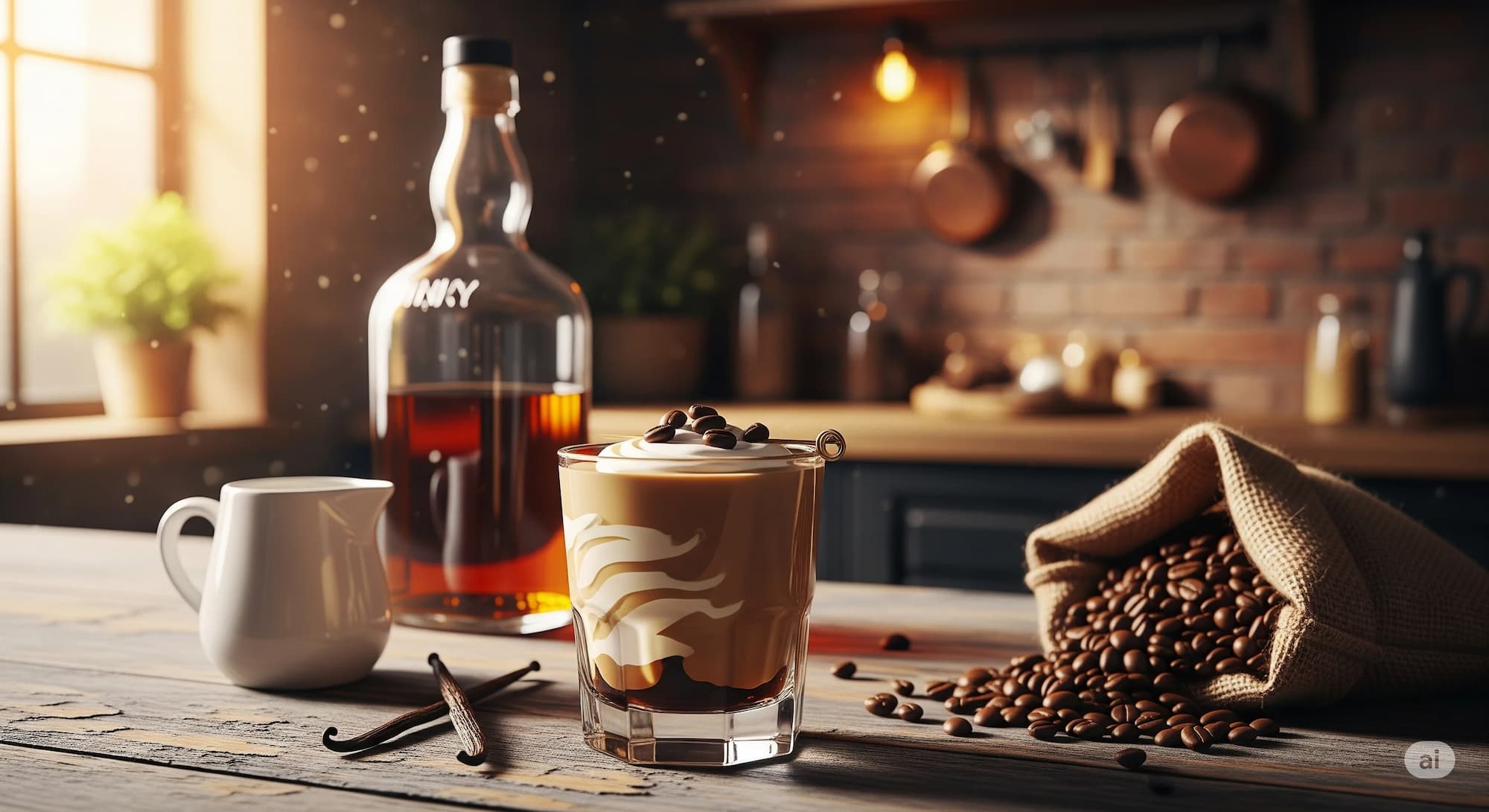 Evde Baileys nasıl yapılır, kremalı Baileys kahvesi ve likör şişesi