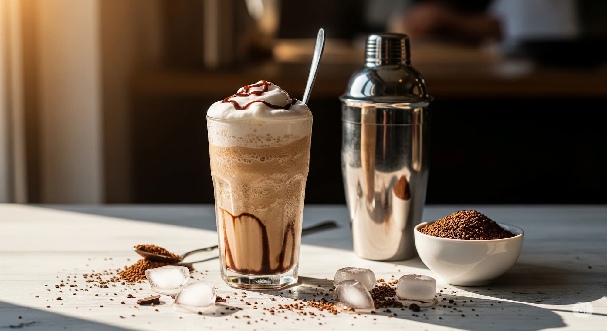Frappe nedir, krema ve shaker ile hazırlanmış köpüklü çikolatalı frappe