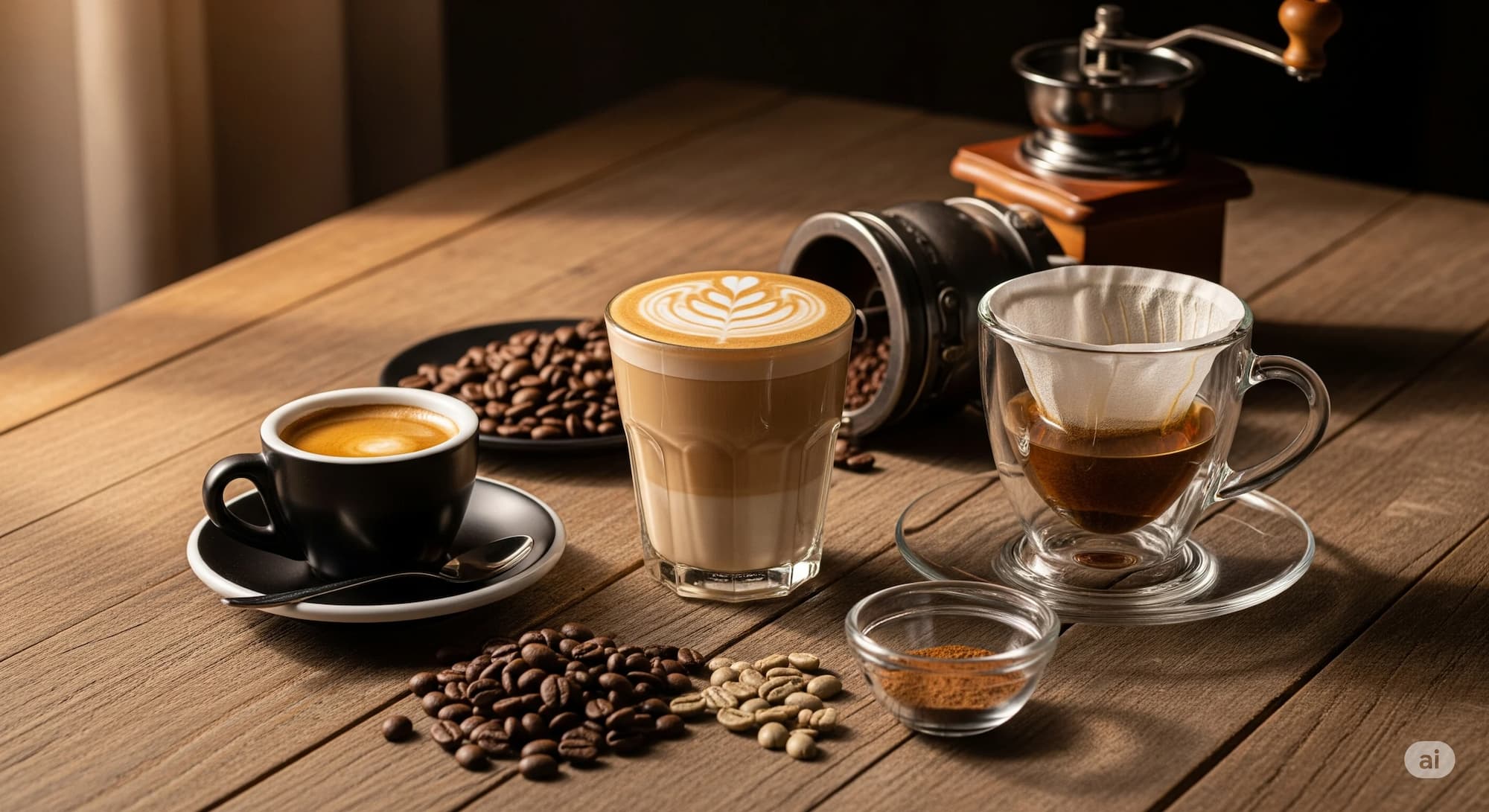 Damak zevkinize uygun kahve türü, espresso, latte ve çekirdek değirmeni