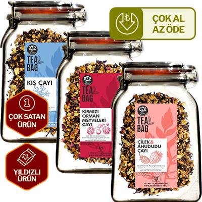 Muhteşem Üçlü Set Kış Çayı, Çilek Ahududu Çayı, Kırmızı Orman Meyveleri Çayı 3lü 125G
