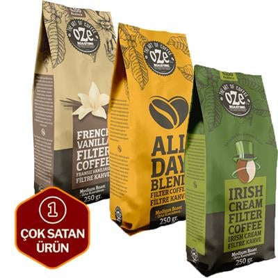 Aromalı Filtre Kahve Tanışma Seti Irish Cream, All Day Blend, Vanilya 3'lü 250G