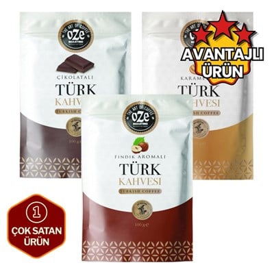 Aromalı Türk Kahvesi Tanışma Seti 3 x 100 g (Karamelli, Çikolatalı, Fındıklı)
