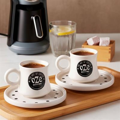 Oze® Collection Seramik Türk Kahvesi Fincanı (Tabaklı) - 2li Set