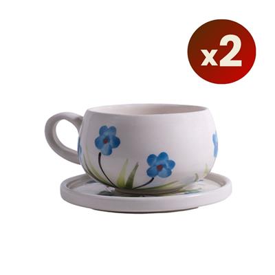 Oze Tabaklı Seramik Fincan 2li Set – No: 25 Menekşe Tasarımlı