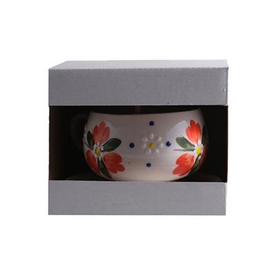Oze Tabaklı Seramik Fincan 2li Set – No: 24 Kırmızı Çiçekli Tasarım  