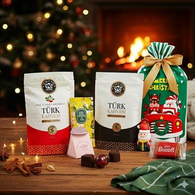 Yılbaşı Hediye Seti No: 03 - Sade Türk Kahvesi, Dağ Çilekli Türk Kahvesi ve Hediyelikler