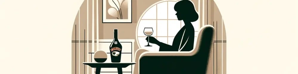 Baileys tarifiyle hazırlanan içeceğin keyfini koltukta yapan kişi illüstrasyonu