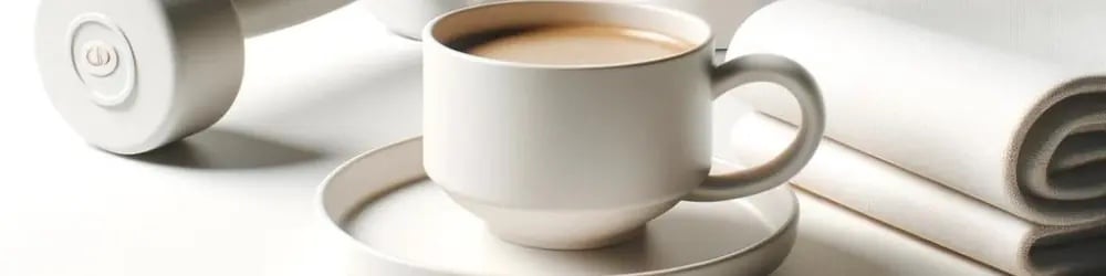 Egzersiz öncesi hazırlanan sade kahve, yanında kulaklık ve havlu