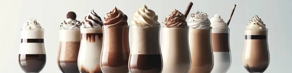 Frappe ve diğer kahve içeceklerini yan yana gösteren illüstrasyon