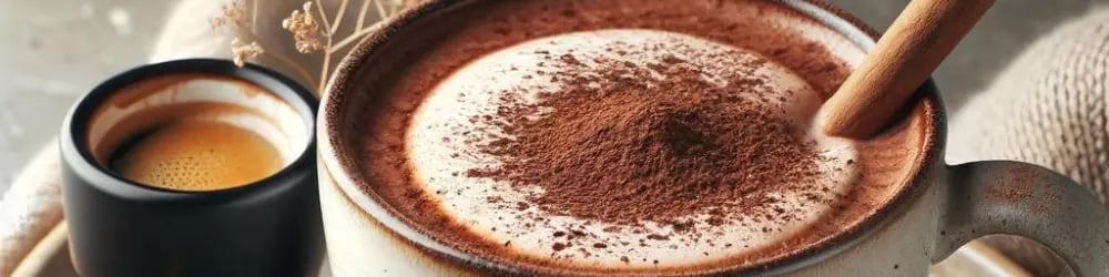 Kahve ve çikolata uyumunu gösteren kakao serpilmiş sıcak kahve