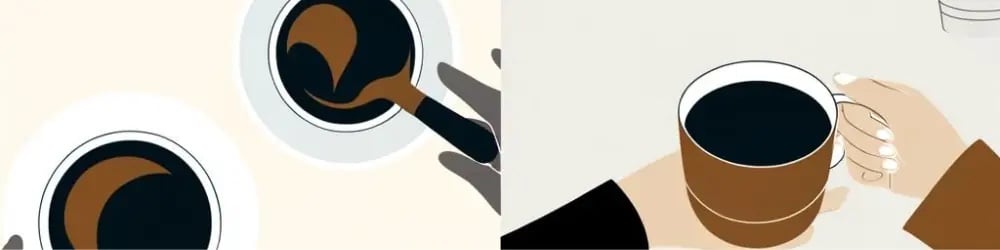 Farklı kahve türlerini anlatan, cezveden fincana kahve dökülüşü illüstrasyonu
