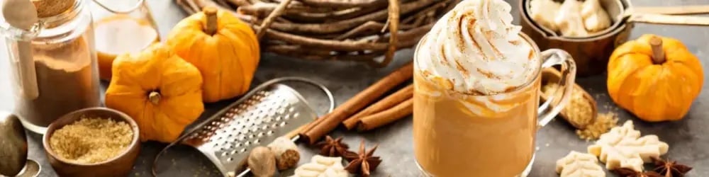 Evde pumpkin spice latte yapımı için baharatlar ve mini balkabakları