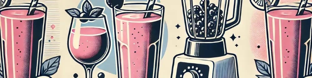 Kolayca hazırlanan soğuk içecek tariflerini gösteren blender illüstrasyonu