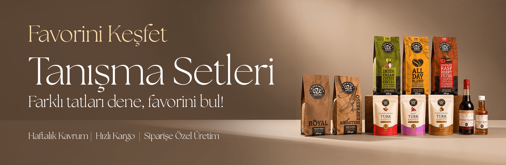 oze kahve tanisma setleri espresso kahveler, filtre kahveler, çaylar ve toz ürünler