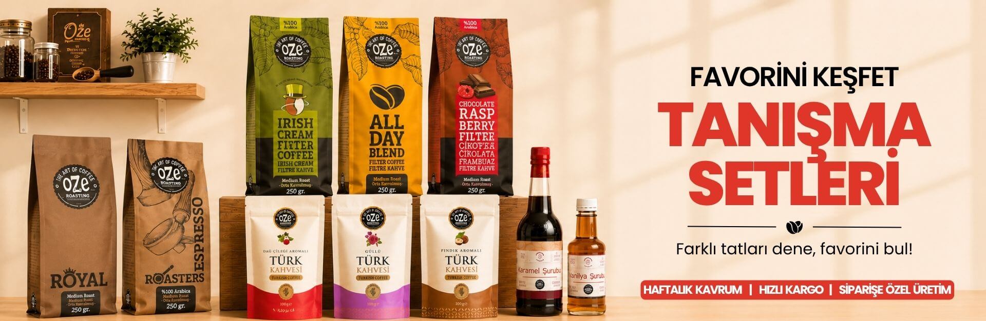 oze kahve tanisma setleri espresso kahveler, filtre kahveler, çaylar ve toz ürünler