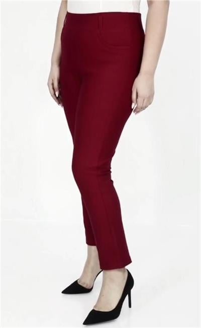 Bel Lastikli Punto Kumaş Pantolon - BORDO