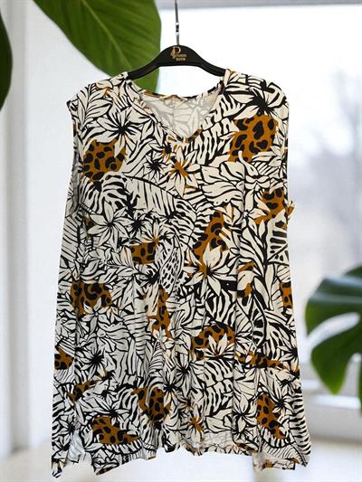 Desenli V Yaka Kolsuz Bluz